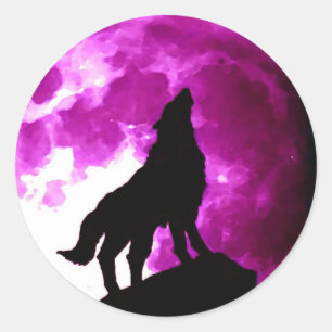 Sticker Rond Wolf Howling à Moon