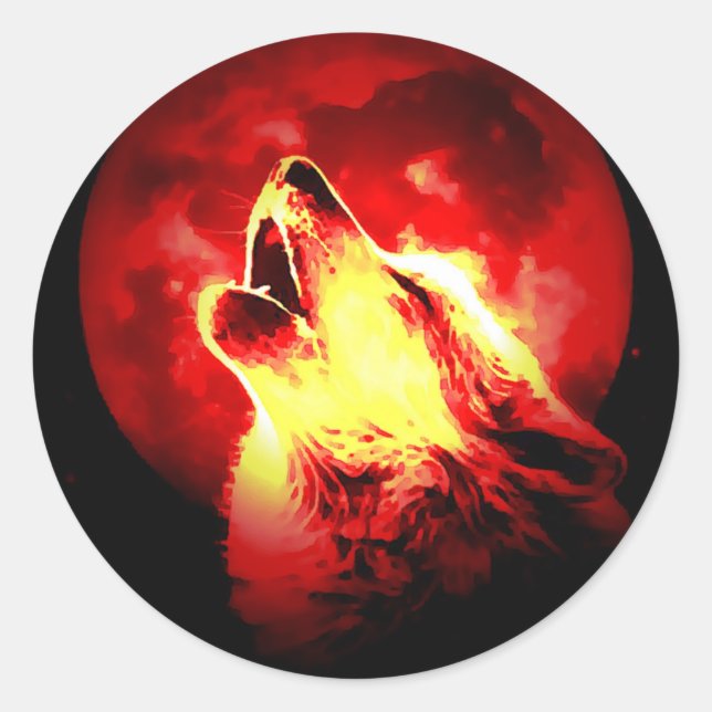 Sticker Rond Wolf Howling à Red Night (Devant)