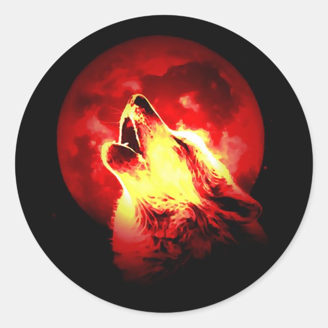 Sticker Rond Wolf Howling à Red Night (Devant)