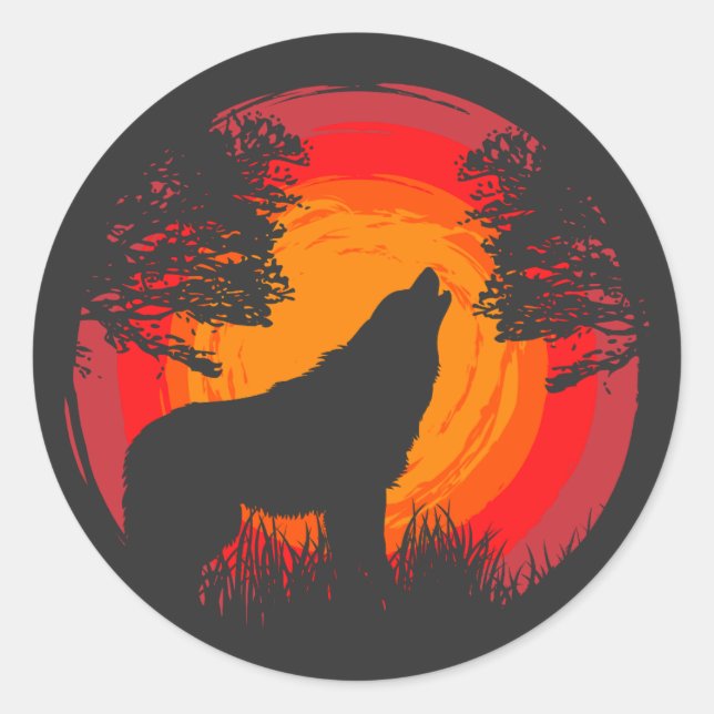 Sticker Rond Wolf Howling au soleil (Devant)