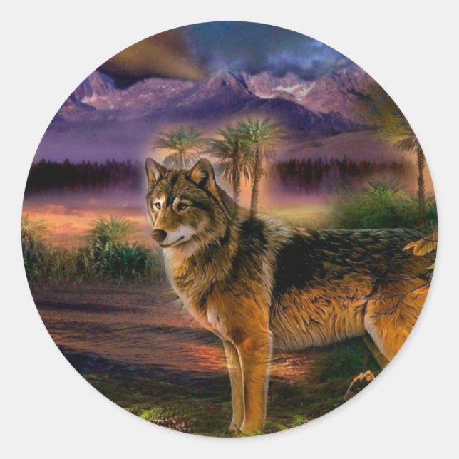 Sticker Rond Wolf hunting (Devant)