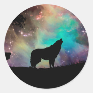 Sticker Rond Wolf hurle à l'univers