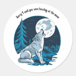 Sticker Rond Wolf hurle sur la lune