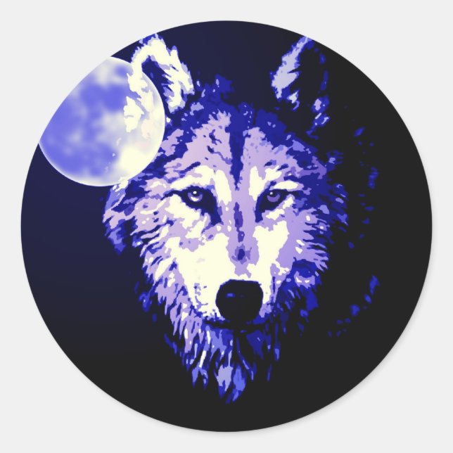 Sticker Rond Wolf & Lune noir nuit Collage (Devant)