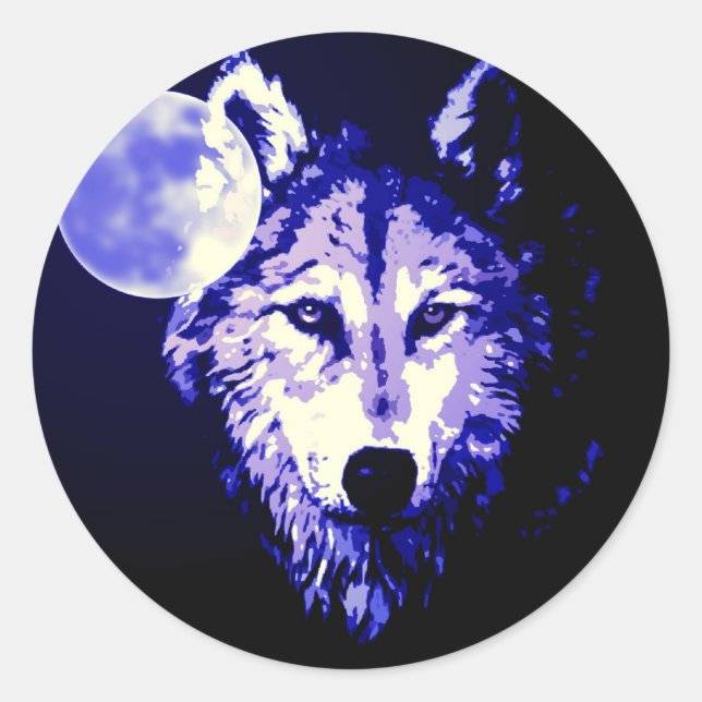 Sticker Rond Wolf & Lune noir nuit Collage (Devant)