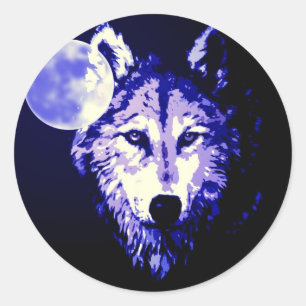 Sticker Rond Wolf & Lune noir nuit Collage