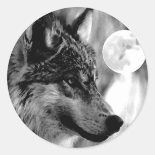 Sticker Rond Wolf & Moon