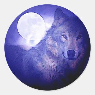 Sticker Rond Wolf & Moon
