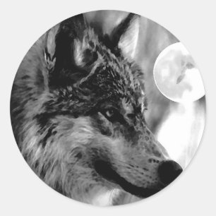 Sticker Rond Wolf & Moon