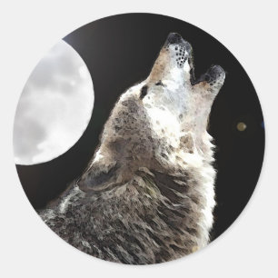 Sticker Rond Wolf & Moon