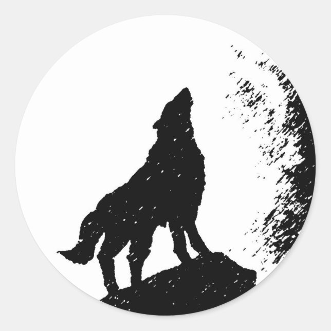 Sticker Rond Wolf & Moon Silhoutte (Devant)