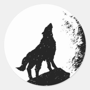 Sticker Rond Wolf & Moon Silhoutte
