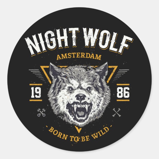 Sticker Rond Wolf Night Amsterdam Meilleur cadeau (Devant)
