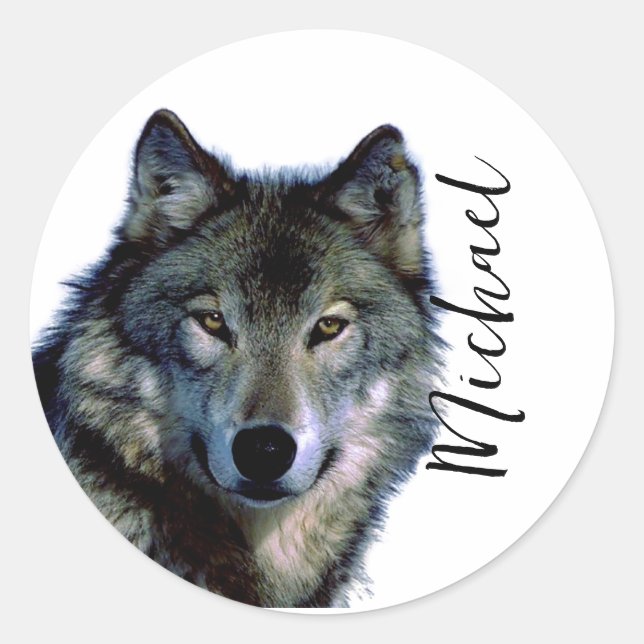 Sticker Rond Wolf Portrait Votre nom Écriture personnalisée (Devant)