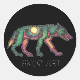 Sticker Rond Wolf Sun Pictish