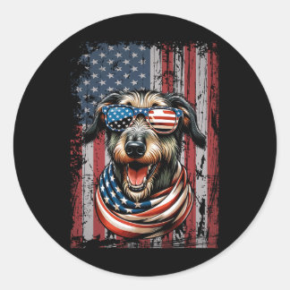 Sticker Rond Wolfhound Amoureux des chiens Us Drapeau 4 juillet