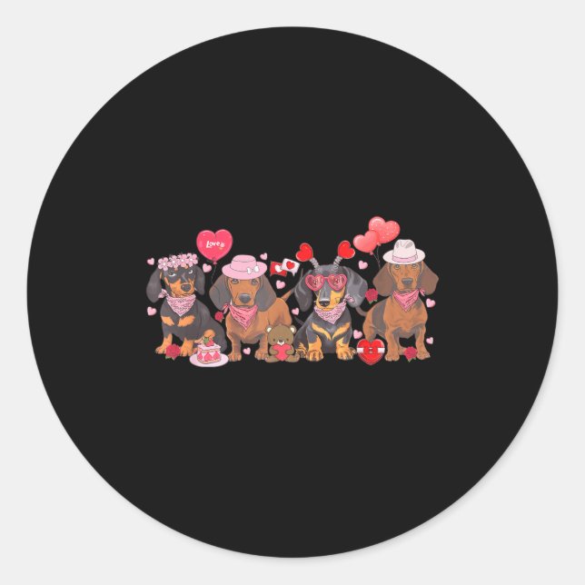 Sticker Rond Women Dachshund Valentine’s Day Sausage Dog Bandan (Devant)