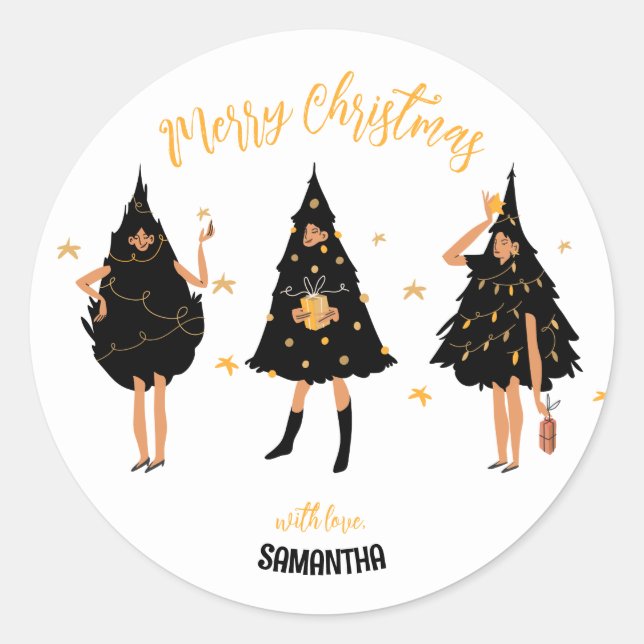 Sticker Rond Women Dressed in Black Christmas Tree (Devant)