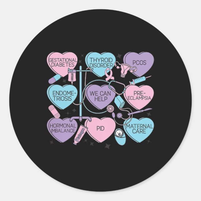 Sticker Rond Women Obstetrics Valentine's Day Nurse Ob Gyn Obst (Devant)