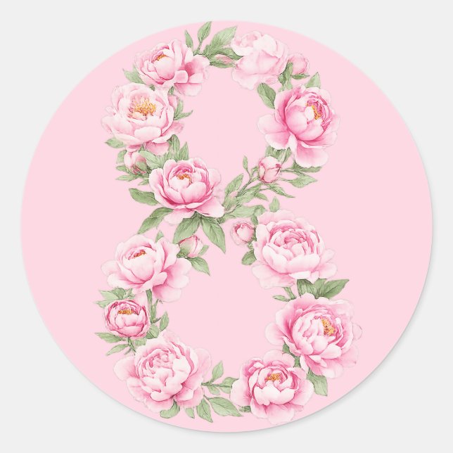 Sticker Rond Women’s Day Peony Flower for March 8  (Devant)