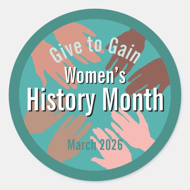 Sticker Rond Women’s History Month March 2026 Give to gain (Devant)