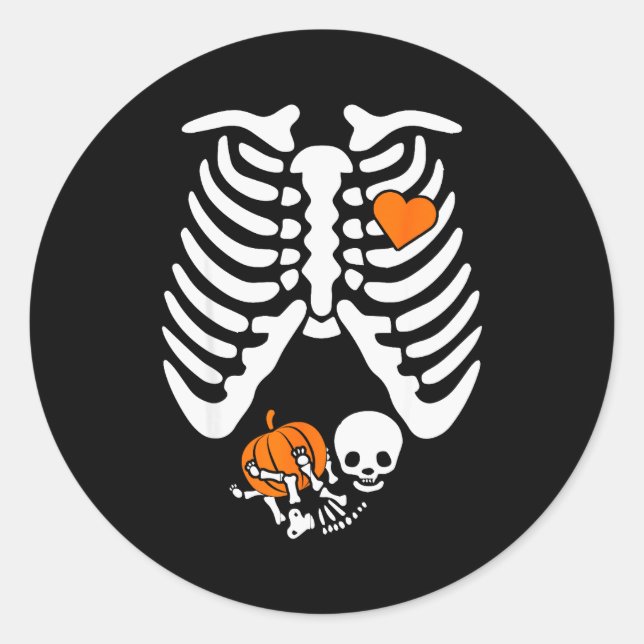 Sticker Rond Women Skeleton Pregnancy Announcement Mom Hallowee (Devant)
