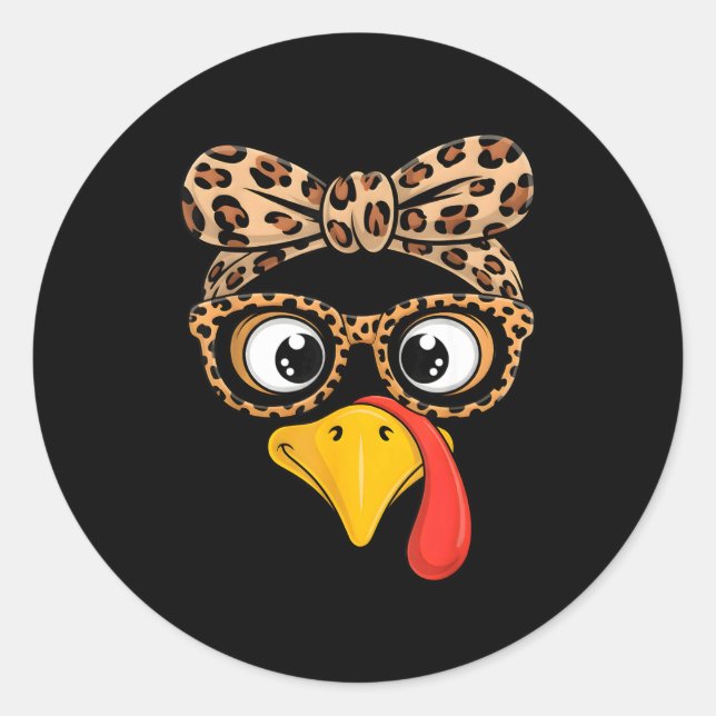 Sticker Rond Women Thanksgiving Outfit Girls Turkey Face Leopar (Devant)
