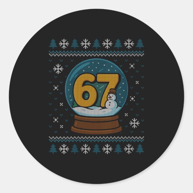 Sticker Rond Womens 67 Meme Snow Globe Christmas Ugly Sweater X (Devant)