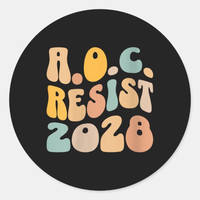 Sticker Rond Womens Aoc 2028 Pour Le Président Résister Wavy Al (Devant)