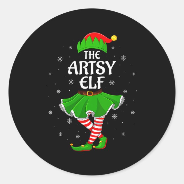 Sticker Rond Womens Artsy Elf Christmas Family Girls Women Elf  (Devant)