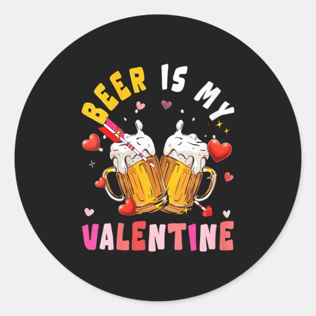 Sticker Rond Women's Beer Is My Valentine Hearts Matching Drink (Devant)
