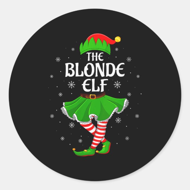 Sticker Rond Womens Blonde Elf Christmas Family Girls Women Elf (Devant)