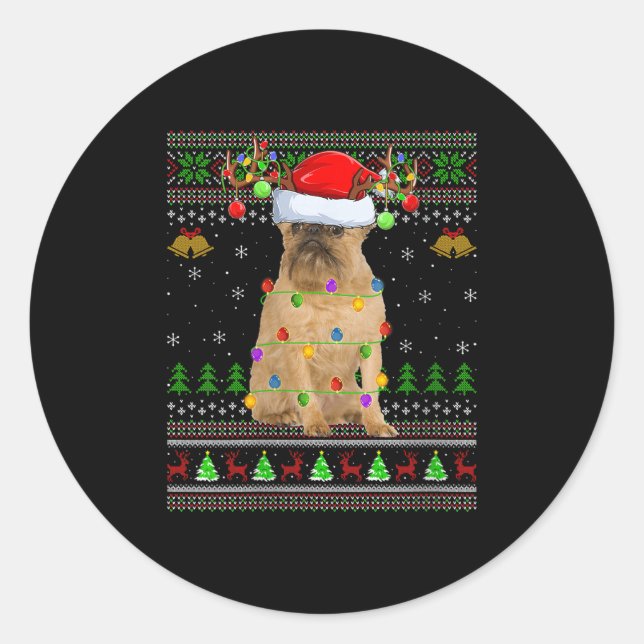 Sticker Rond Womens Brussels Griffon Dog Ugly Christmas Sweater (Devant)