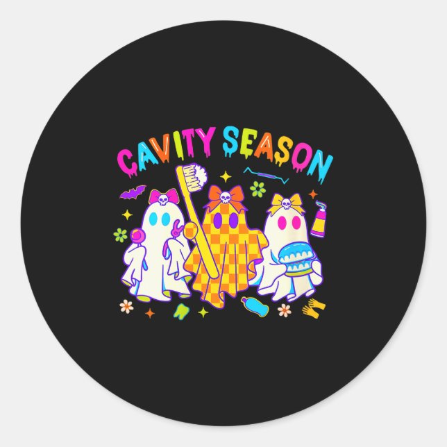 Sticker Rond Womens Cavity Season Funny Halloween Ghost Cute So (Devant)
