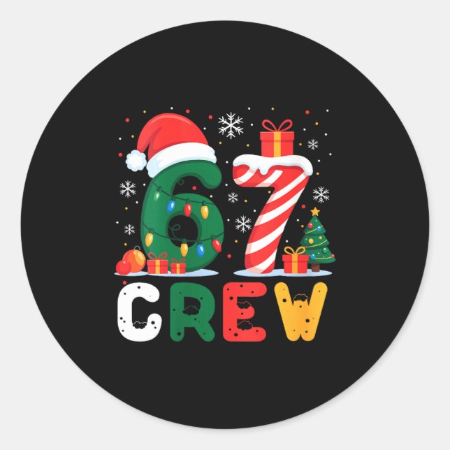 Sticker Rond Womens Christmas 67 Crew Brainrot Funny Candy Cane (Devant)