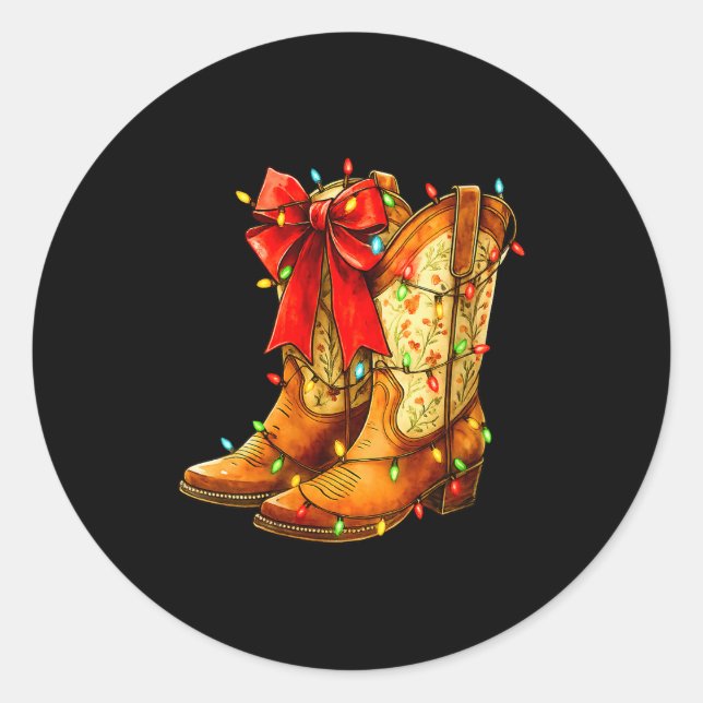 Sticker Rond Womens Christmas Coquette Bow Cowgirl Boots Wester (Devant)