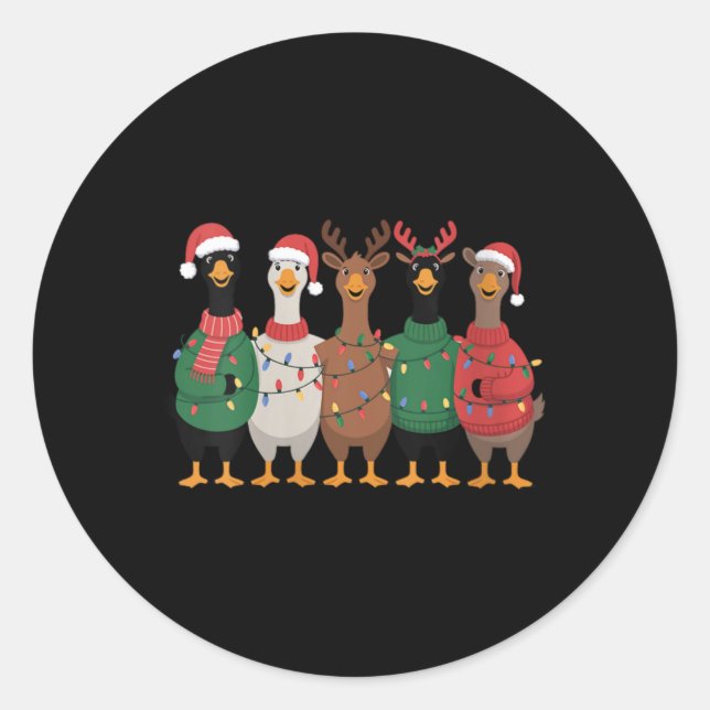 Sticker Rond Womens Christmas Lights Goose Santa Funny Xmas Duc (Devant)