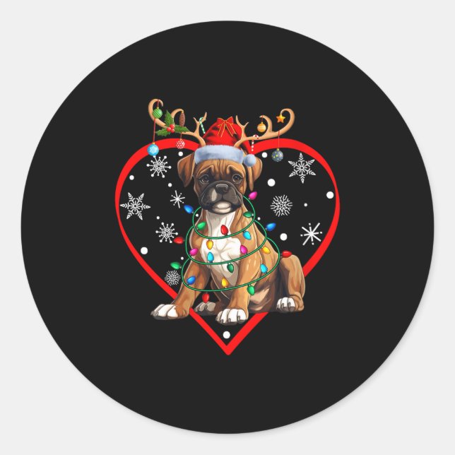 Sticker Rond Womens Christmas Reindeer Santa Love Boxer Lovers  (Devant)