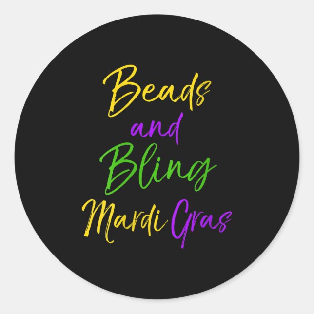 Sticker Rond Womens Cute Mardi Gras Party Quote Gift Beads And  (Devant)