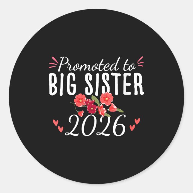 Sticker Rond Womens Cute Promoted To Big Sister Est 2026 Floral (Devant)