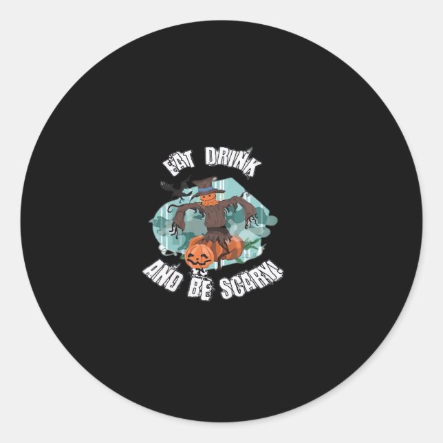 Sticker Rond Womens Eat Drink And Be Scary Halloween Modern (Devant)