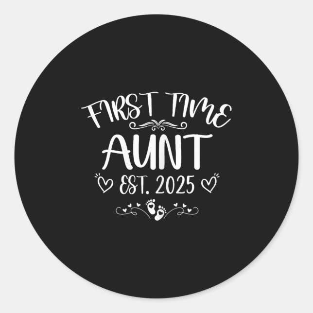 Sticker Rond Womens First Time Aunt Est 2025 Soon To Be Mom Mot (Devant)