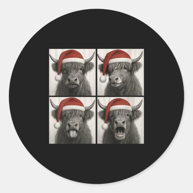Sticker Rond Womens Funny Christmas Highland Cow Santa Photo Bo (Devant)