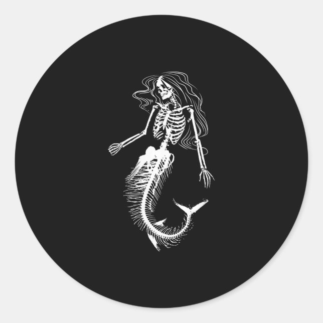 Sticker Rond Womens Funny Halloween Mermaid Skeleton (Devant)