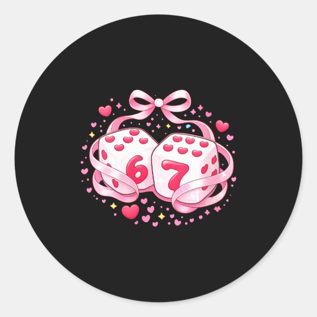 Sticker Rond Women's Funny Valentine Dice 6 7 Preppy 67 Six Sev (Devant)