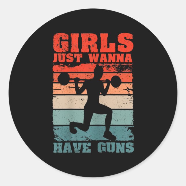 Sticker Rond Womens Girls Just W Have Guns Funny Workout Girl G (Devant)