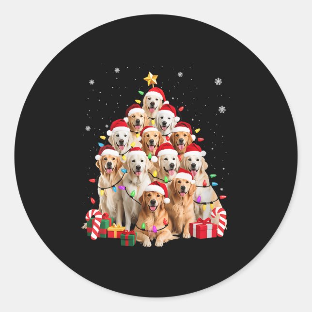 Sticker Rond Womens Golden Retriever Christmas Tree Ornament De (Devant)