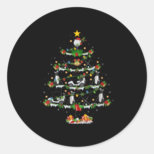 Sticker Rond Womens Golf Christmas Tree Lights Golf Srts Player (Devant)