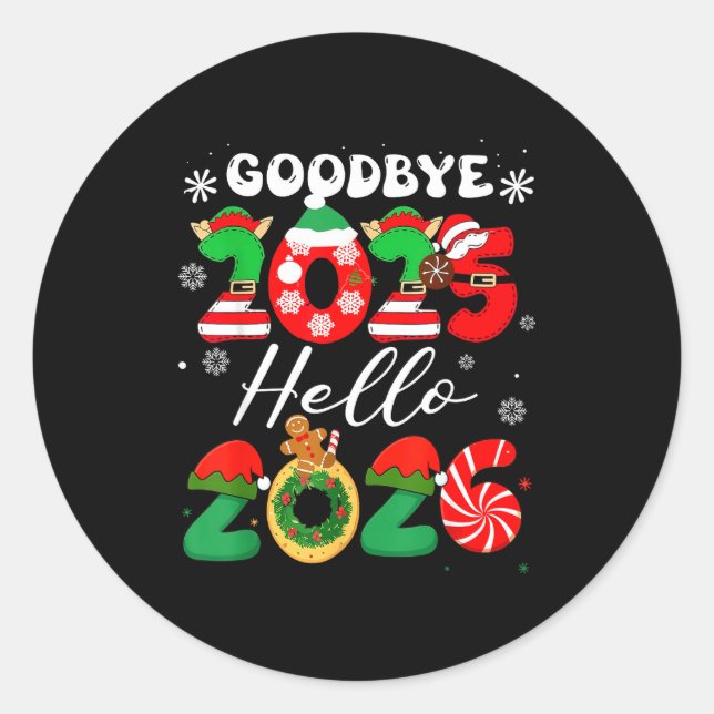 Sticker Rond Womens Goodbye 2025 Hello 2026 Christmas Matching  (Devant)