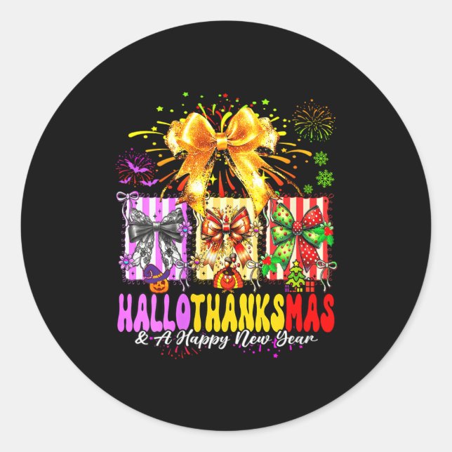 Sticker Rond Womens Hallothanksmas &amp; A Happy New Years Eve  (Devant)